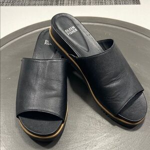 Eileen Fisher Black Leather Mules with Platform Sole